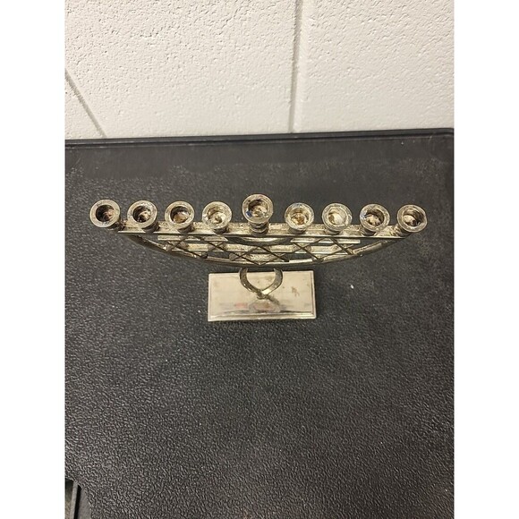 Vintage Brass Hanukkah 9 Branch Star of David Menorah Candle Holder 7" Tall - Picture 4 of 5